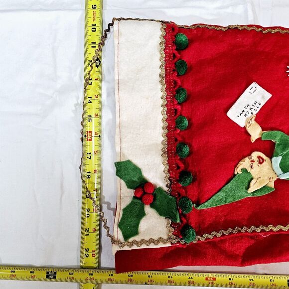 Vintage Large 22" Felt Pompoms Pixie Elf Christmas Stocking Tree Snowman 1960s - Picture 4 of 15
